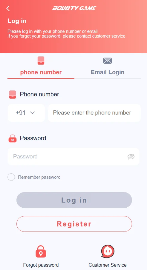 Bunty Game login page